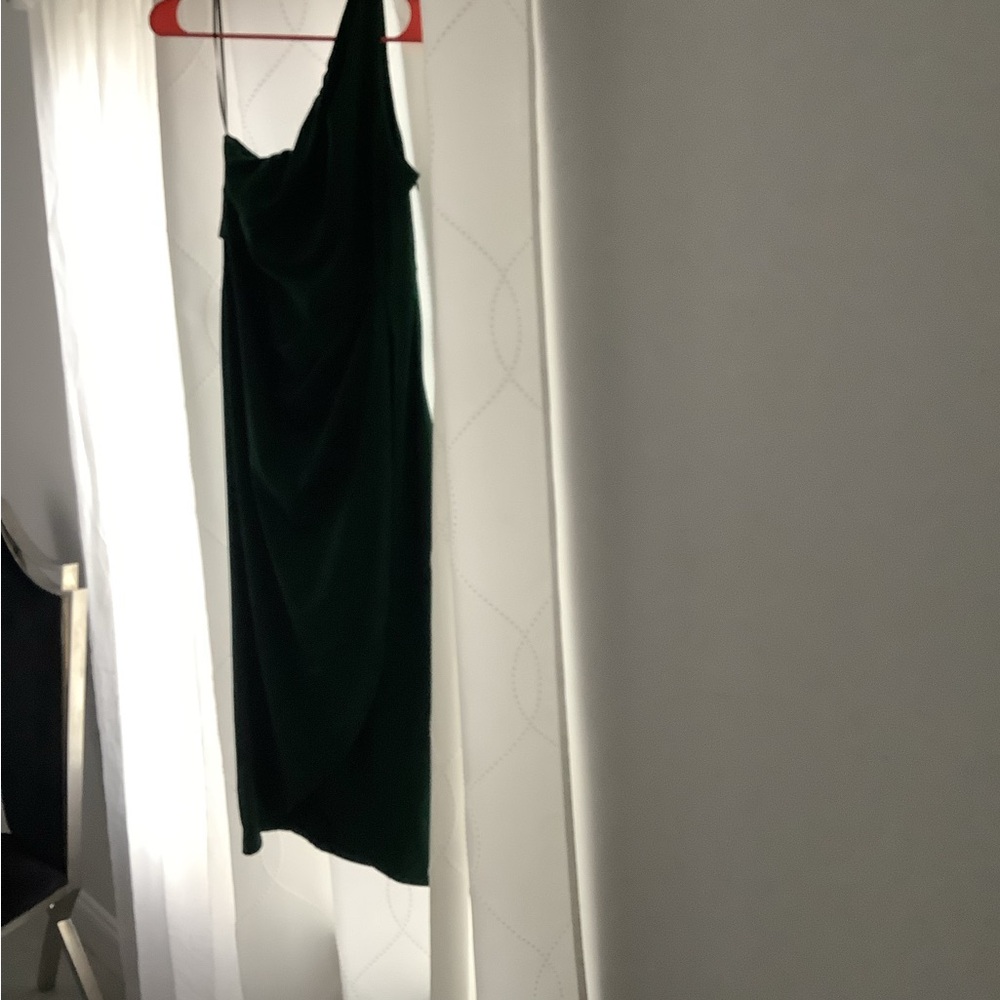 Dark green one shoulder coctail dress